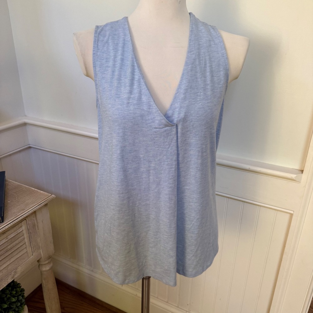 Tommy Bahama Womens Light Blue Heathered Tencel Modal V-Neck Pleated Tank Top M